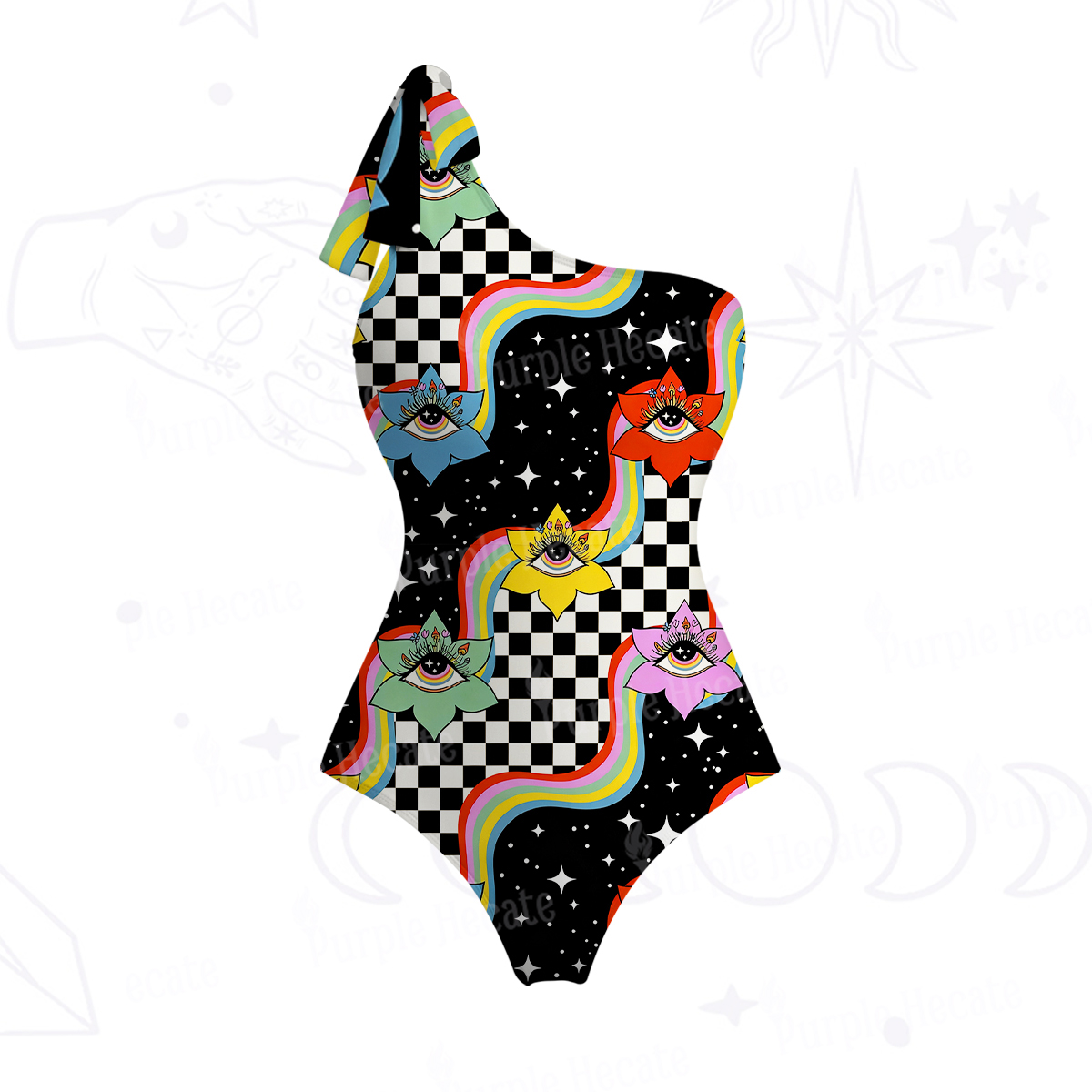 Purplehecate Enchanted Eye Blossom One-Shoulder One-Piece Swimsuit