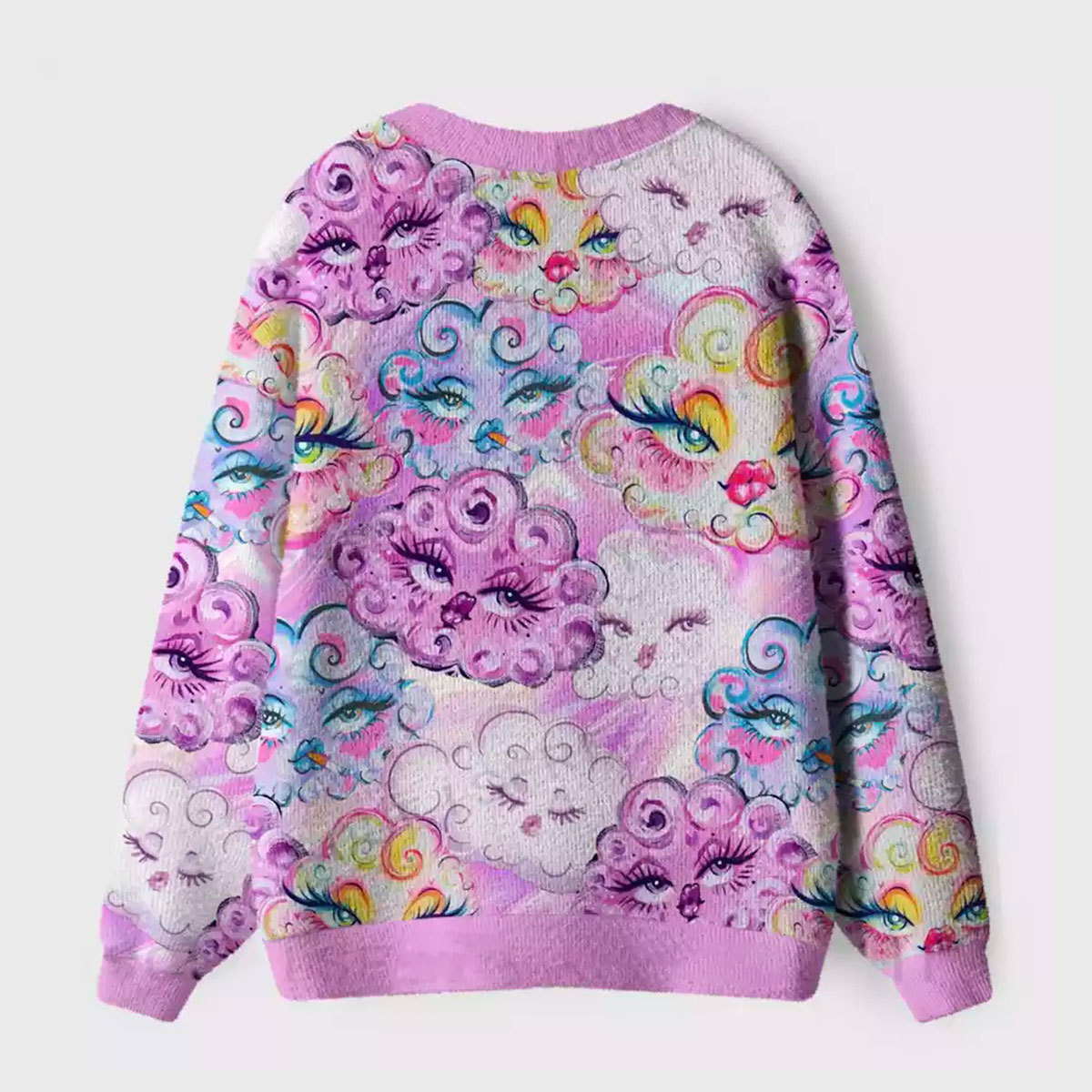 Purplehecate Dreamy Cloud Faces Ugly Cardigan Sweaters