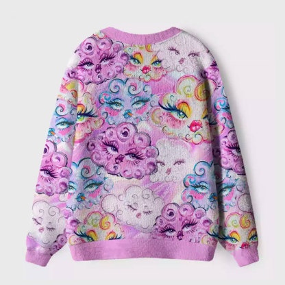 Purplehecate Dreamy Cloud Faces Ugly Cardigan Sweaters