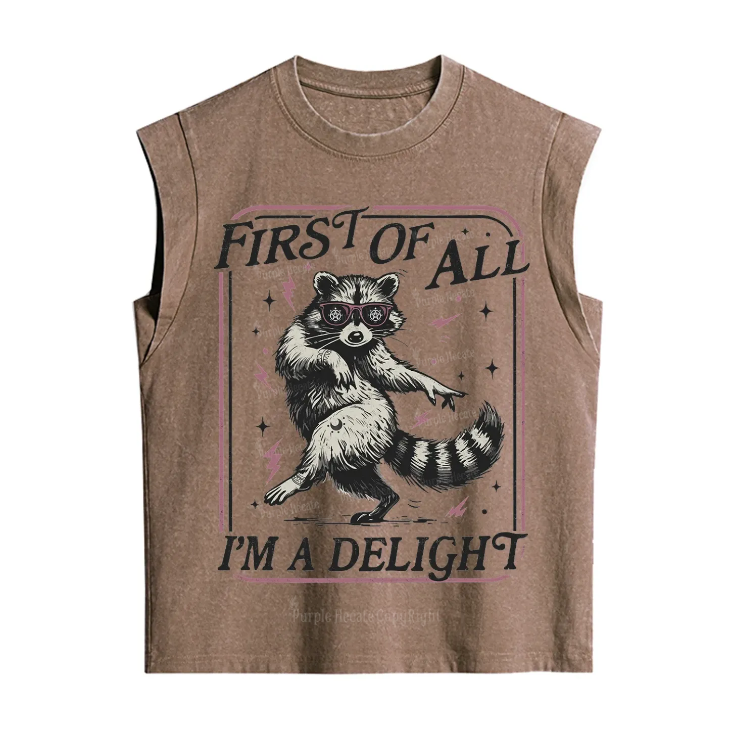 Purplehecate First Of All I'm A Delight Racoon Vintage Washed Tank