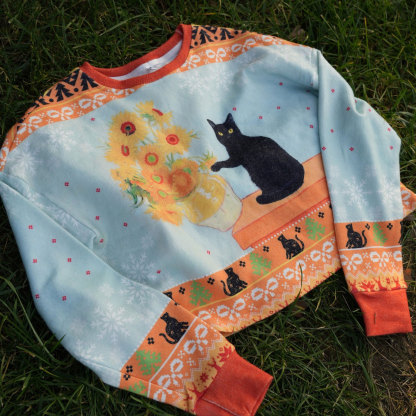 Purplehecate Sunflower Cat Crop Fuzzy Ugly Sweatshirt