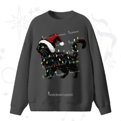 Purplehecate Cute Cat Christmas Fuzzy Sweater