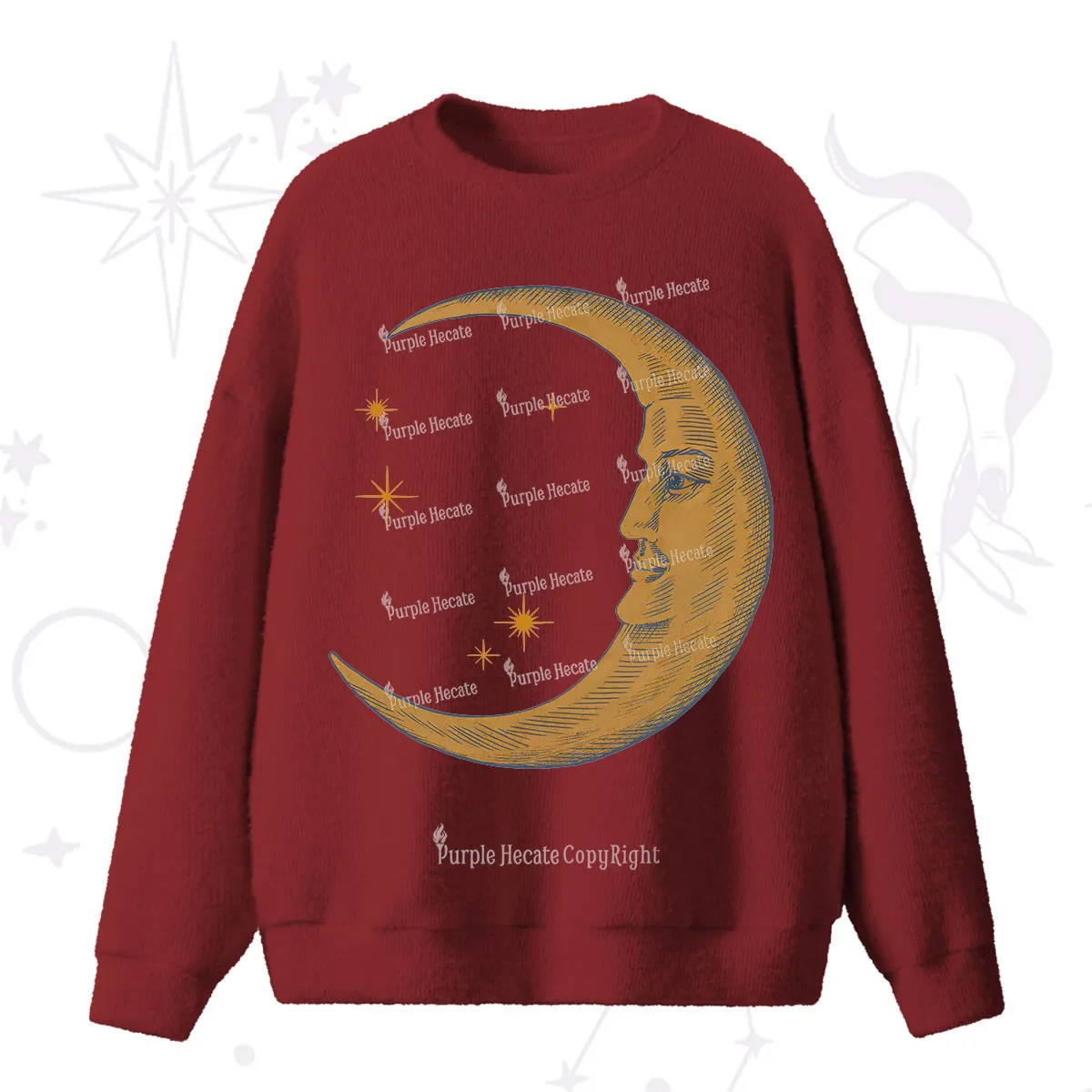 Purplehecate Celestial Moon Fuzzy Ugly Sweater