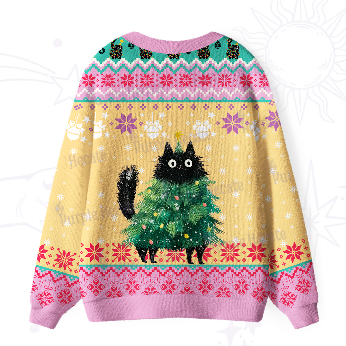 Purplehecate Funny Black Cat in Tree Ugly Cardigan Sweaters