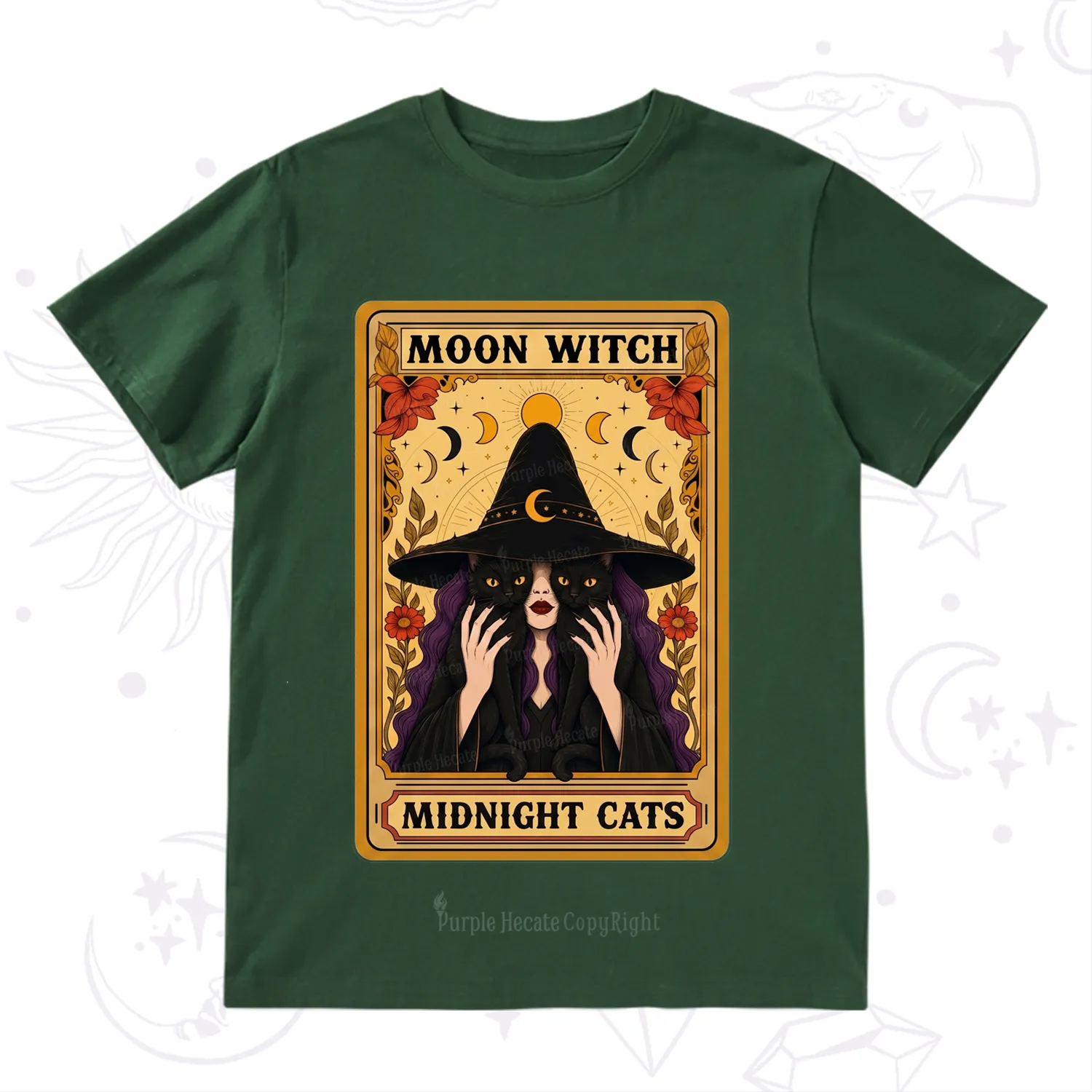 Purplehecate The Moon Witch Midnight Cats Oracle Card T-Shirt