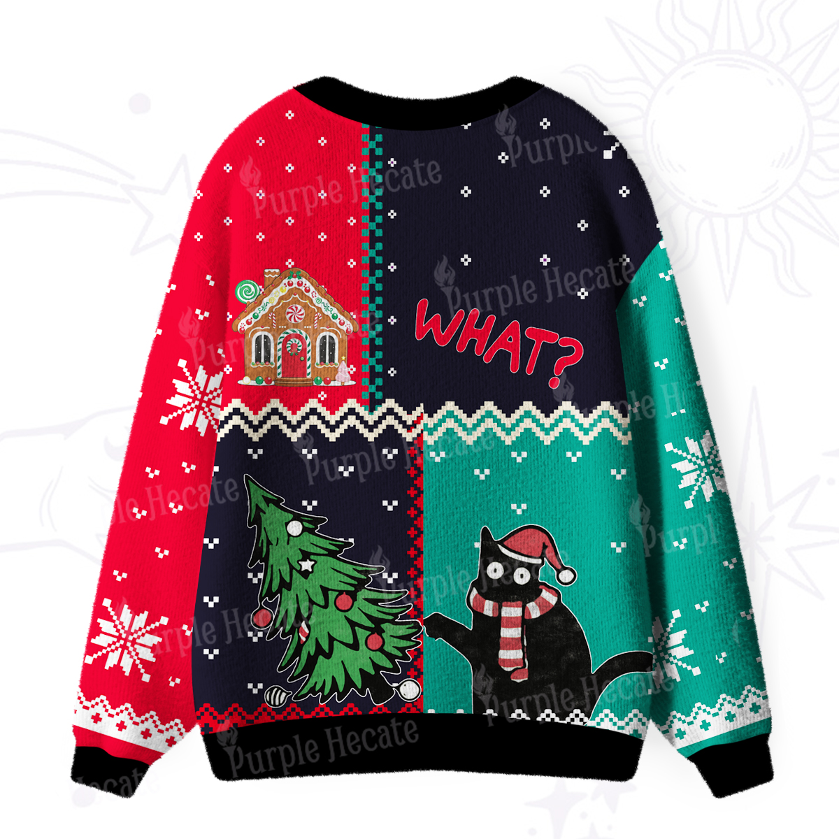 Purplehecate Christmas Black Cat Ugly Cardigan Sweaters