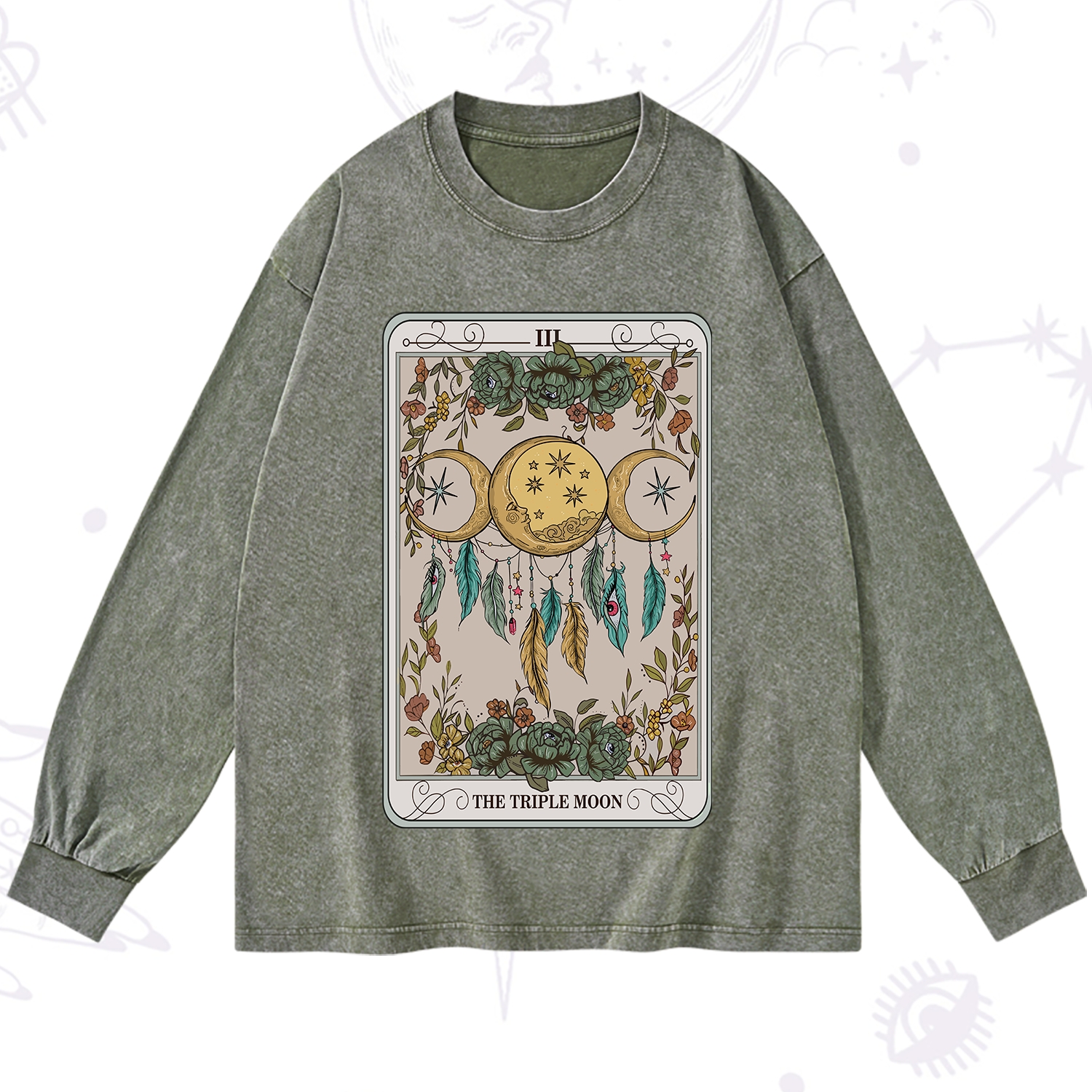 Purplehecate The Triple Moon Tarot Card Washed Long Sleeve Shirt