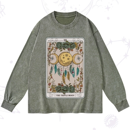 Purplehecate The Triple Moon Tarot Card Washed Long Sleeve Shirt