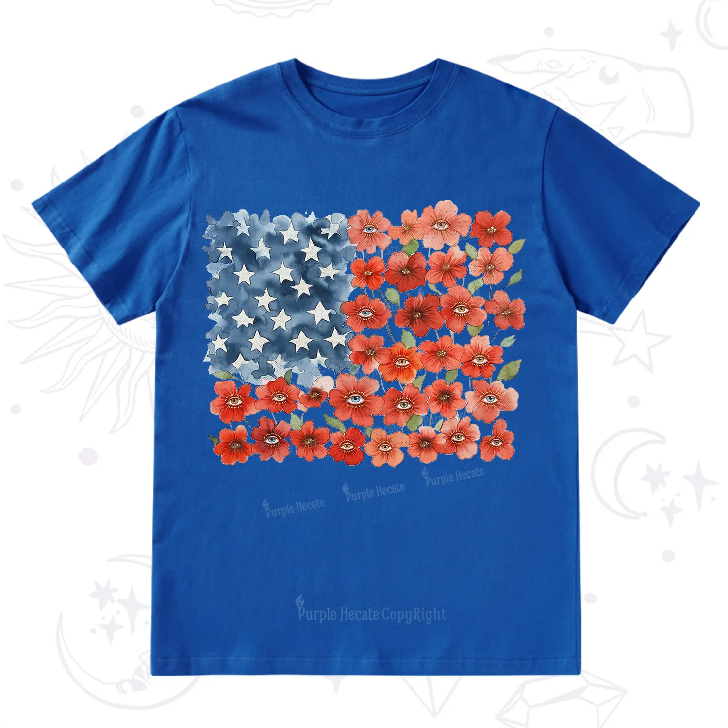 Purplehecate Floral Watercolor American Flag T-Shirt