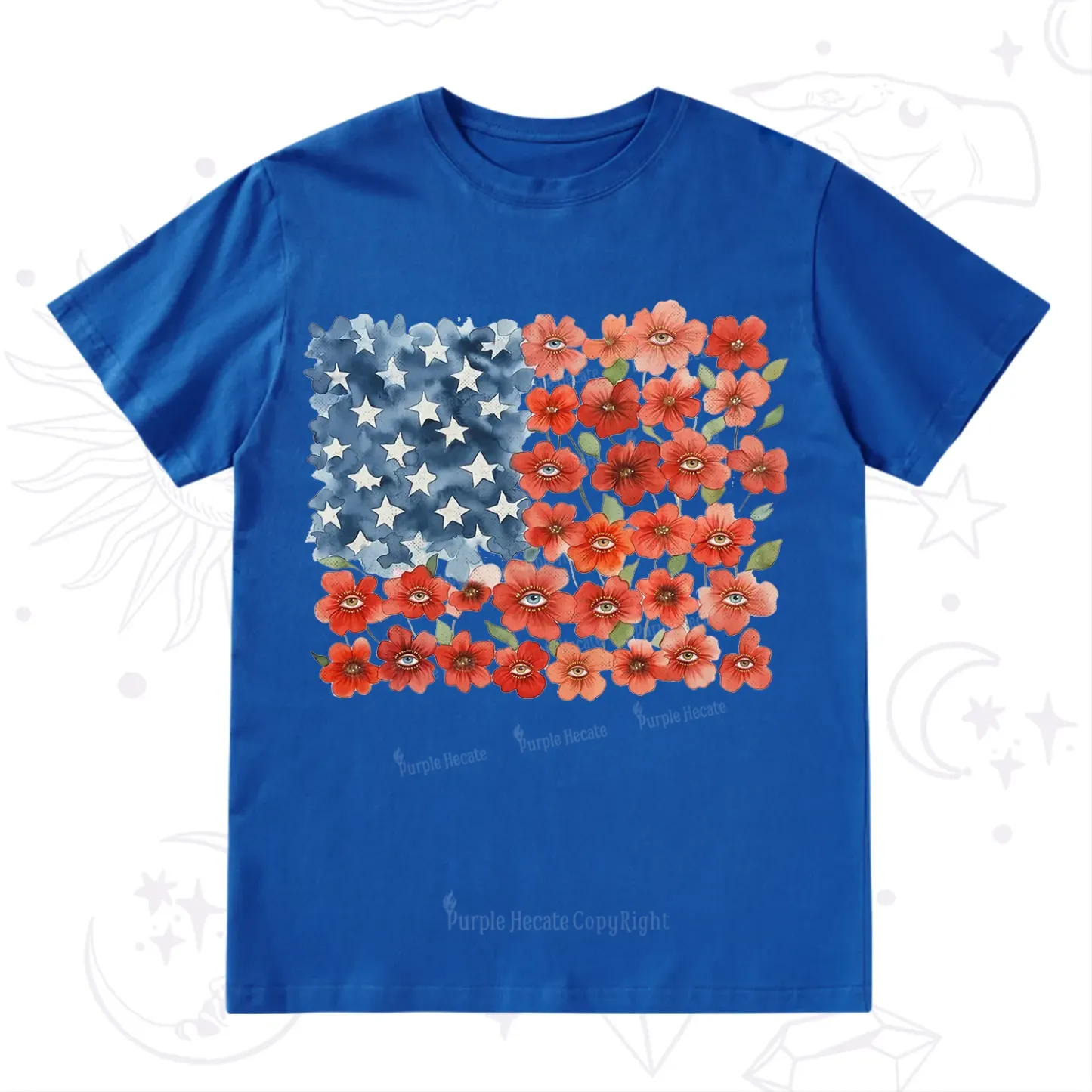 Purplehecate Floral Watercolor American Flag T-Shirt