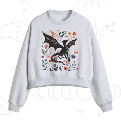 Purplehecate Vintage Fantasy Wyvern Bookish Fleece Cropped Sweatshirt
