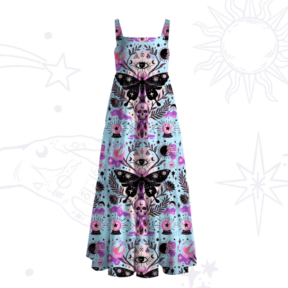 Purplehecate Whispers of the Death's-head Mot Wide Straps Maxi Dress