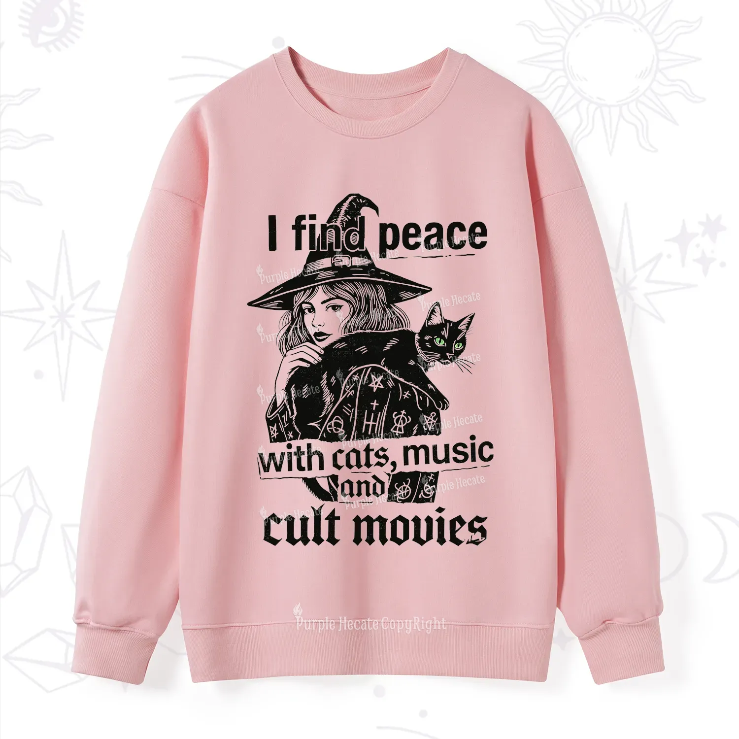 Purplehecate I Find Peace With Cats Music Cult Movies Sweatshirt