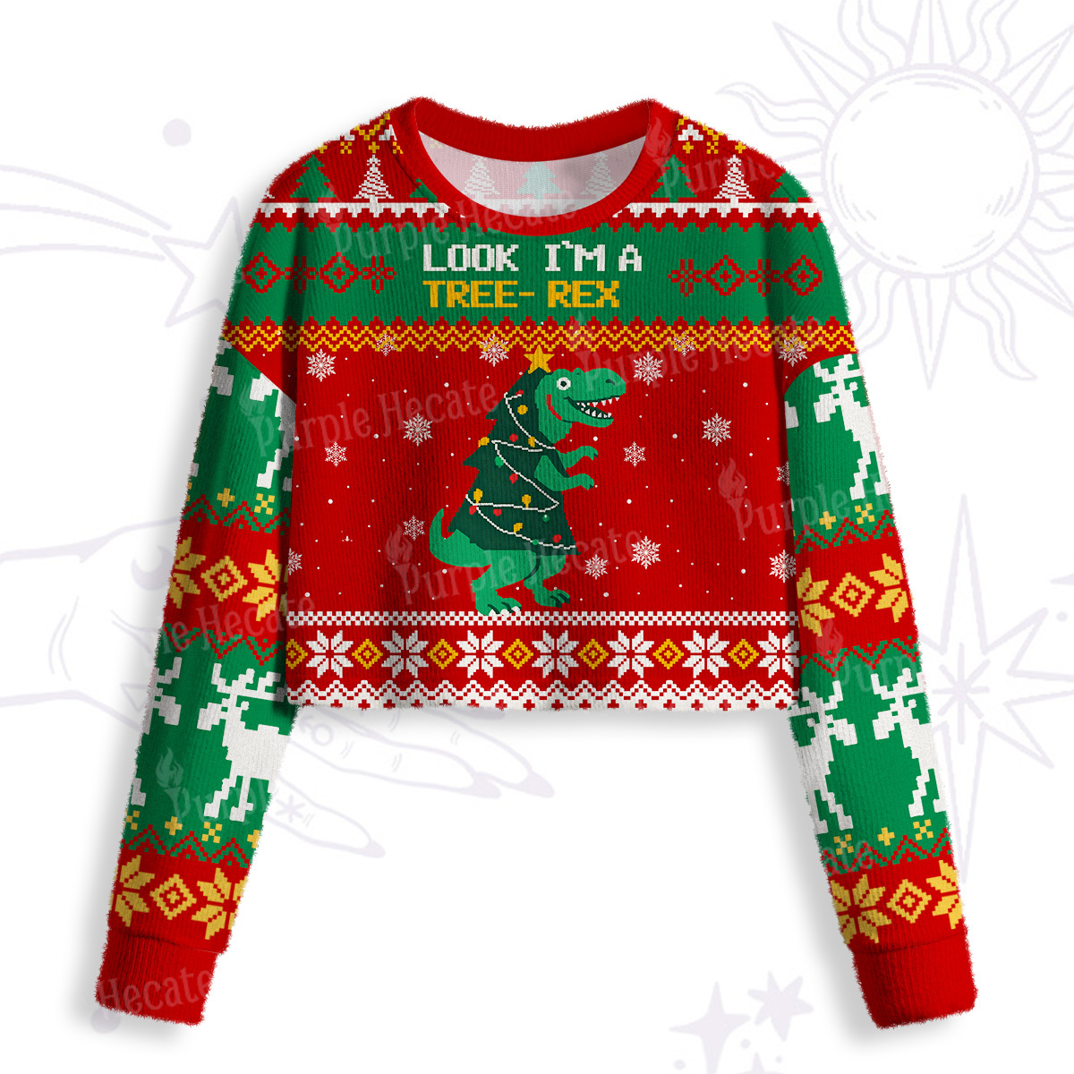 Purplehecate Look Tree I'm A T-Rex Crop Fuzzy Ugly Sweatshirt