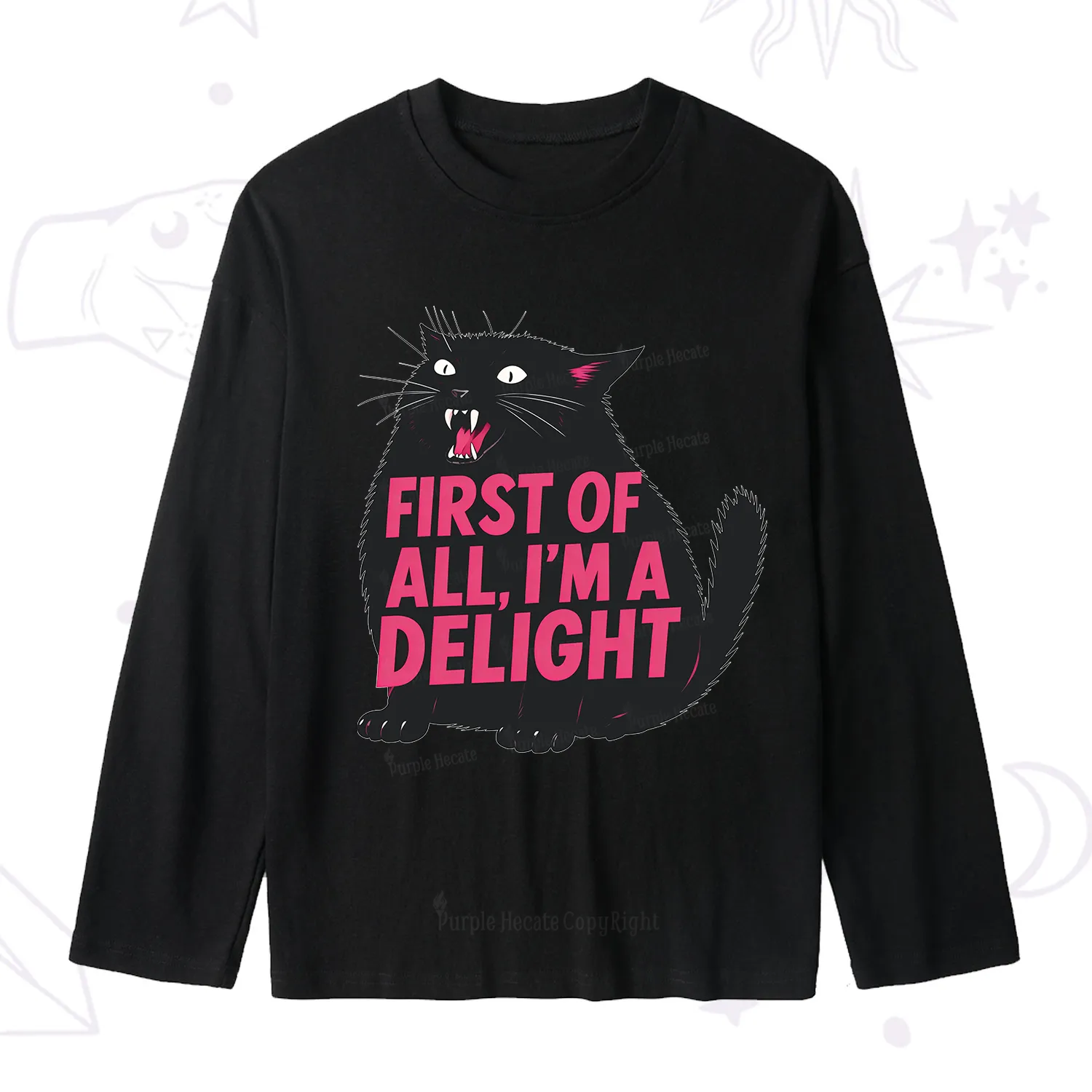 Purplehecate First Of All I'm A Delight Cat Slub Long Sleeve T-Shirt