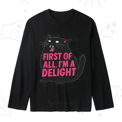 Purplehecate First Of All I'm A Delight Cat Slub Long Sleeve T-Shirt