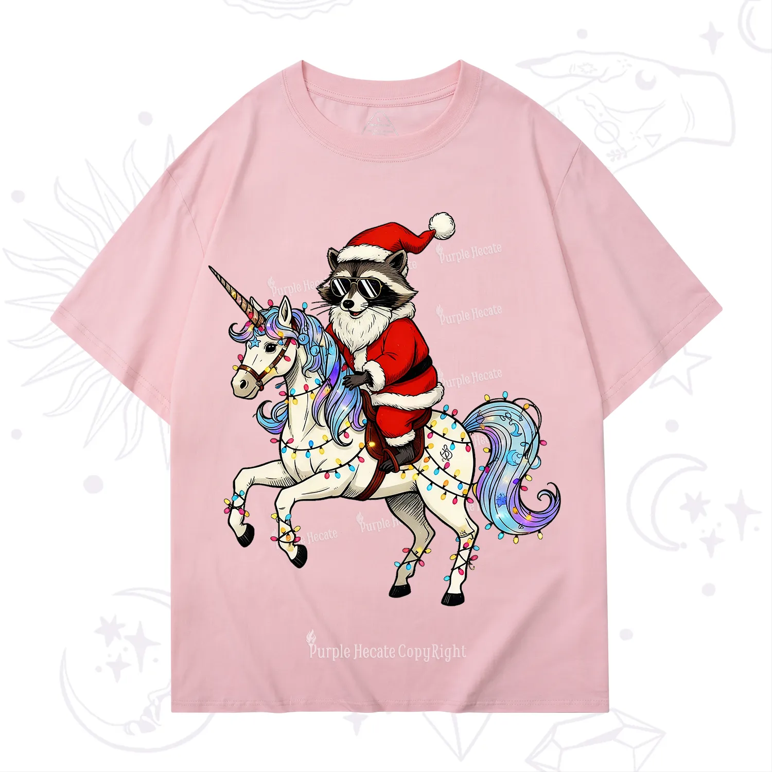 Purplehecate Santa Raccoon Riding Unicorn Tee Christmas T-Shirt