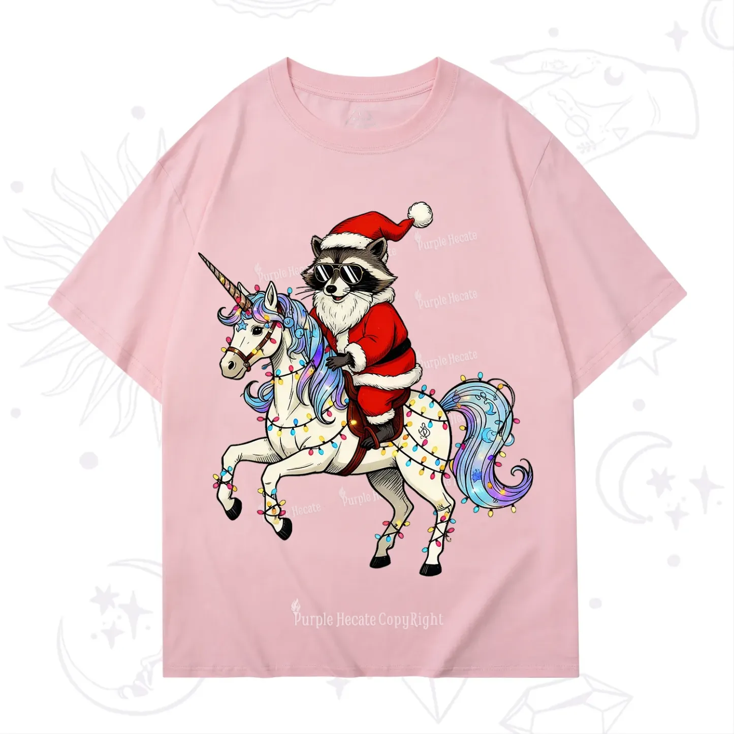 Purplehecate Santa Raccoon Riding Unicorn Tee Christmas T-Shirt
