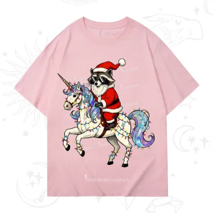 Purplehecate Santa Raccoon Riding Unicorn Tee Christmas T-Shirt