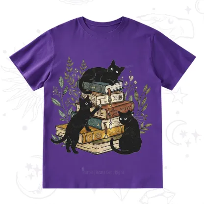 Purplehecate Enchanted Library Three Black Cats T-Shirt