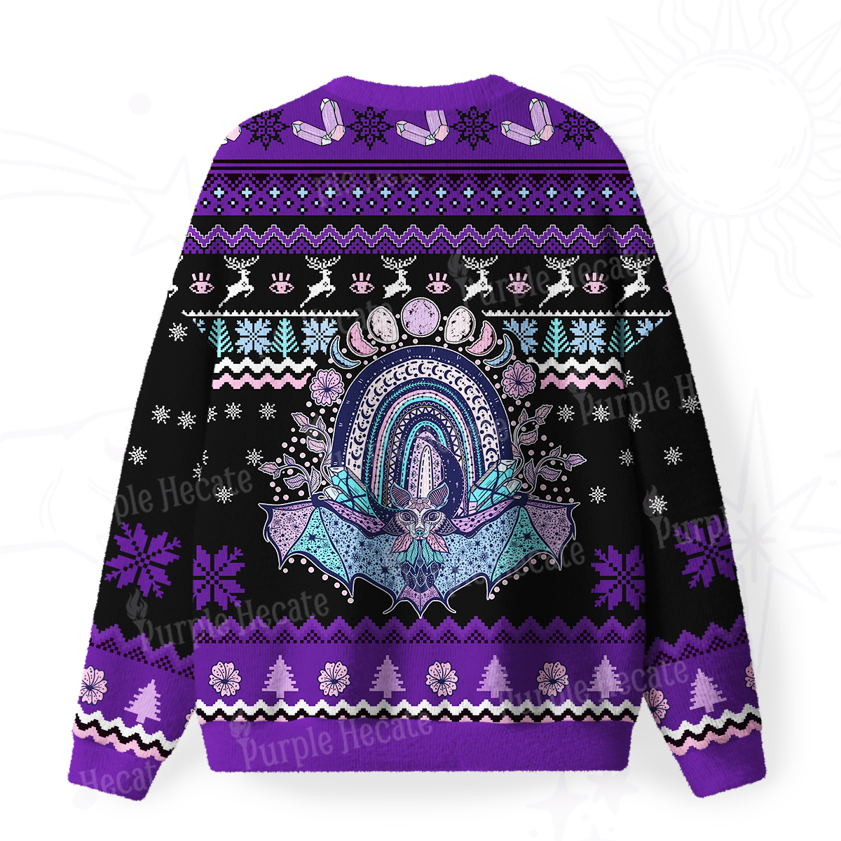 Purplehecate Moon Phase Bat Fuzzy Ugly Christmas Sweatshirt
