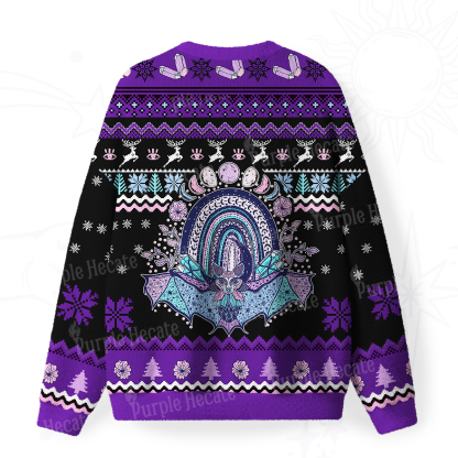 Purplehecate Moon Phase Bat Fuzzy Ugly Christmas Sweatshirt