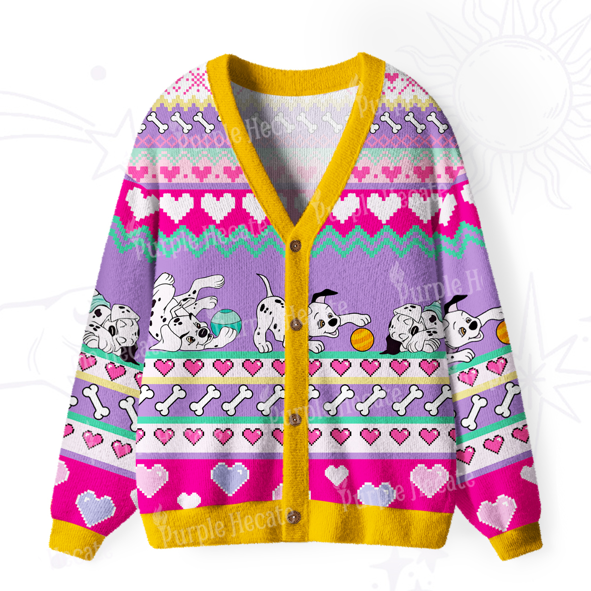 Purplehecate Dalmatian Playtime Ugly Cardigan Sweaters
