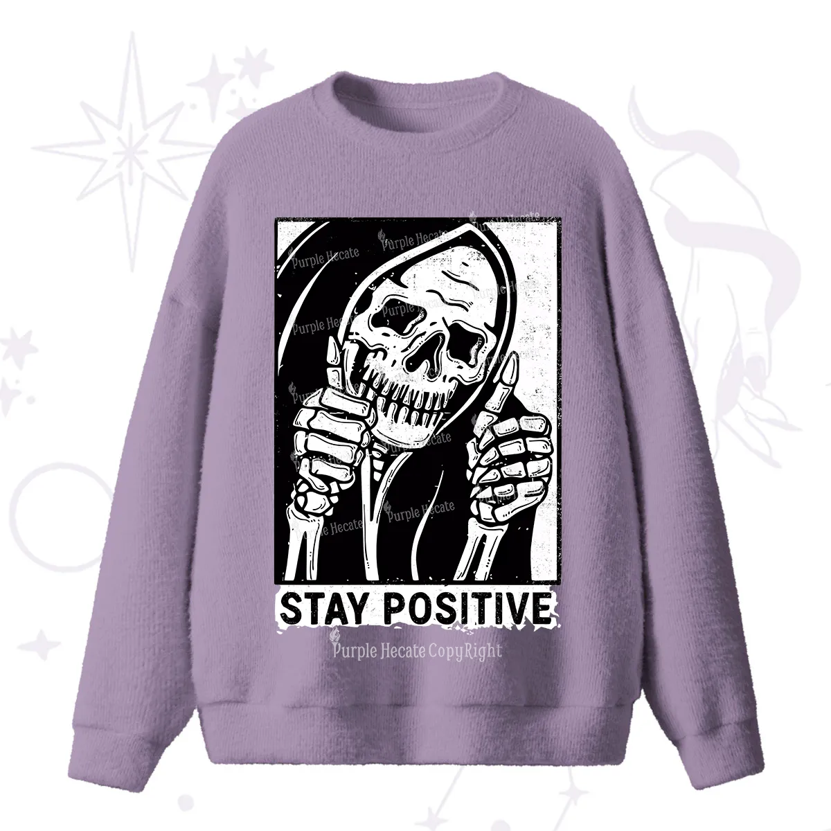 Purplehecate Stay Positive Fuzzy Ugly Sweater