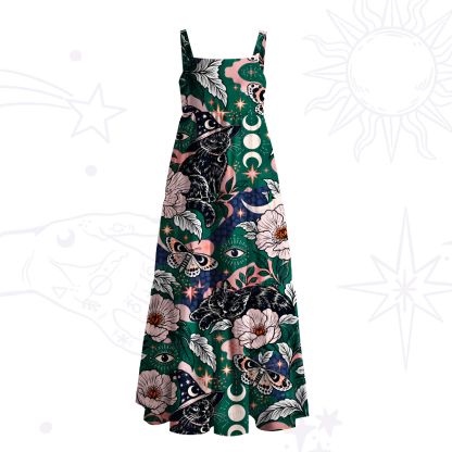 Purplehecate Witch Cat Moon Wide Straps Maxi Dress