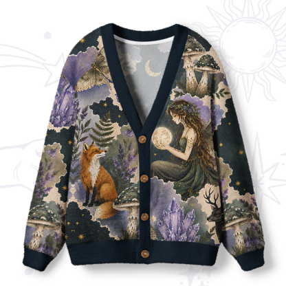 Purplehecate Enchanted Woodland Fox Forest Witch Ugly Cardigan Sweaters