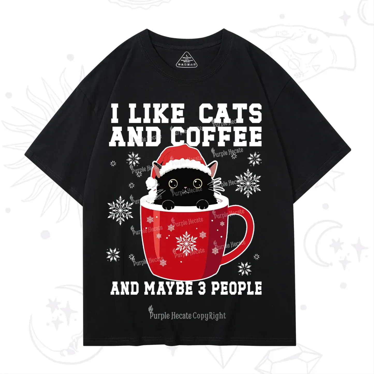 Purplehecate I like Cats And Coffee Christmas T-Shirt