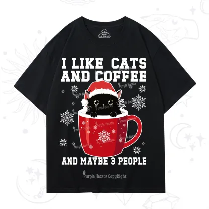 Purplehecate I like Cats And Coffee Christmas T-Shirt