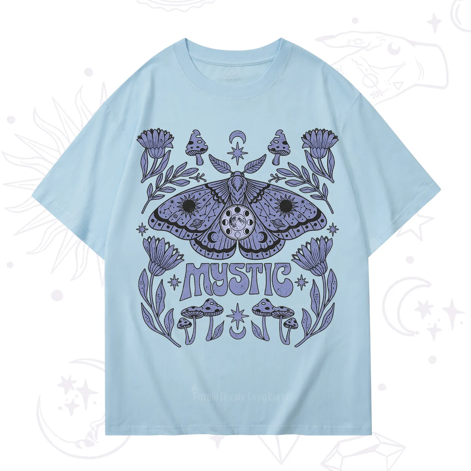 Purplehecate Celestial Moth Mushrooms T-Shirt
