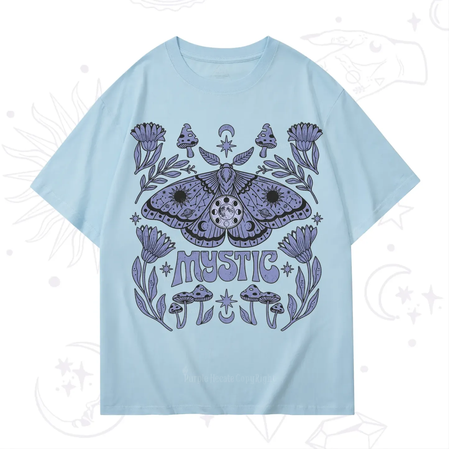 Purplehecate Celestial Moth Mushrooms T-Shirt