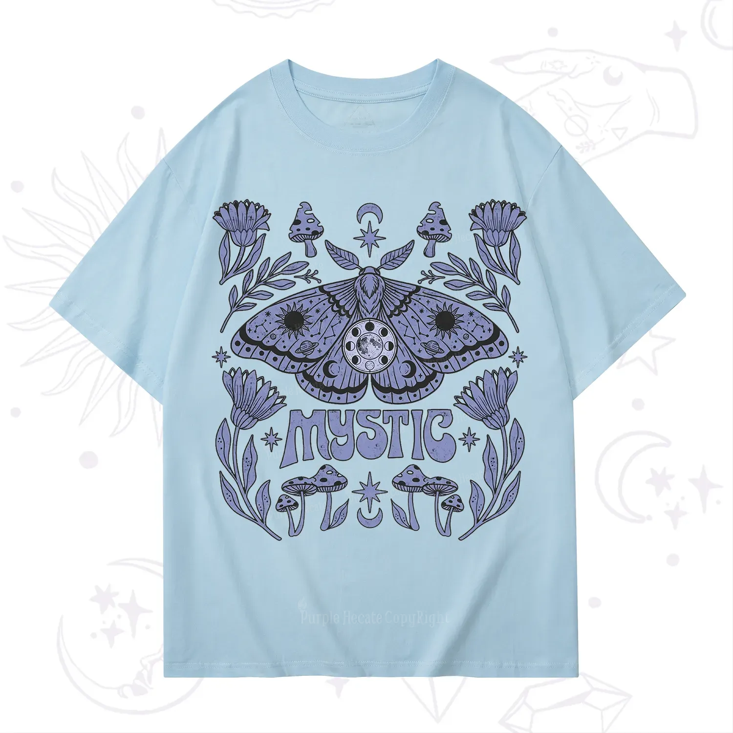 Purplehecate Celestial Moth Mushrooms T-Shirt
