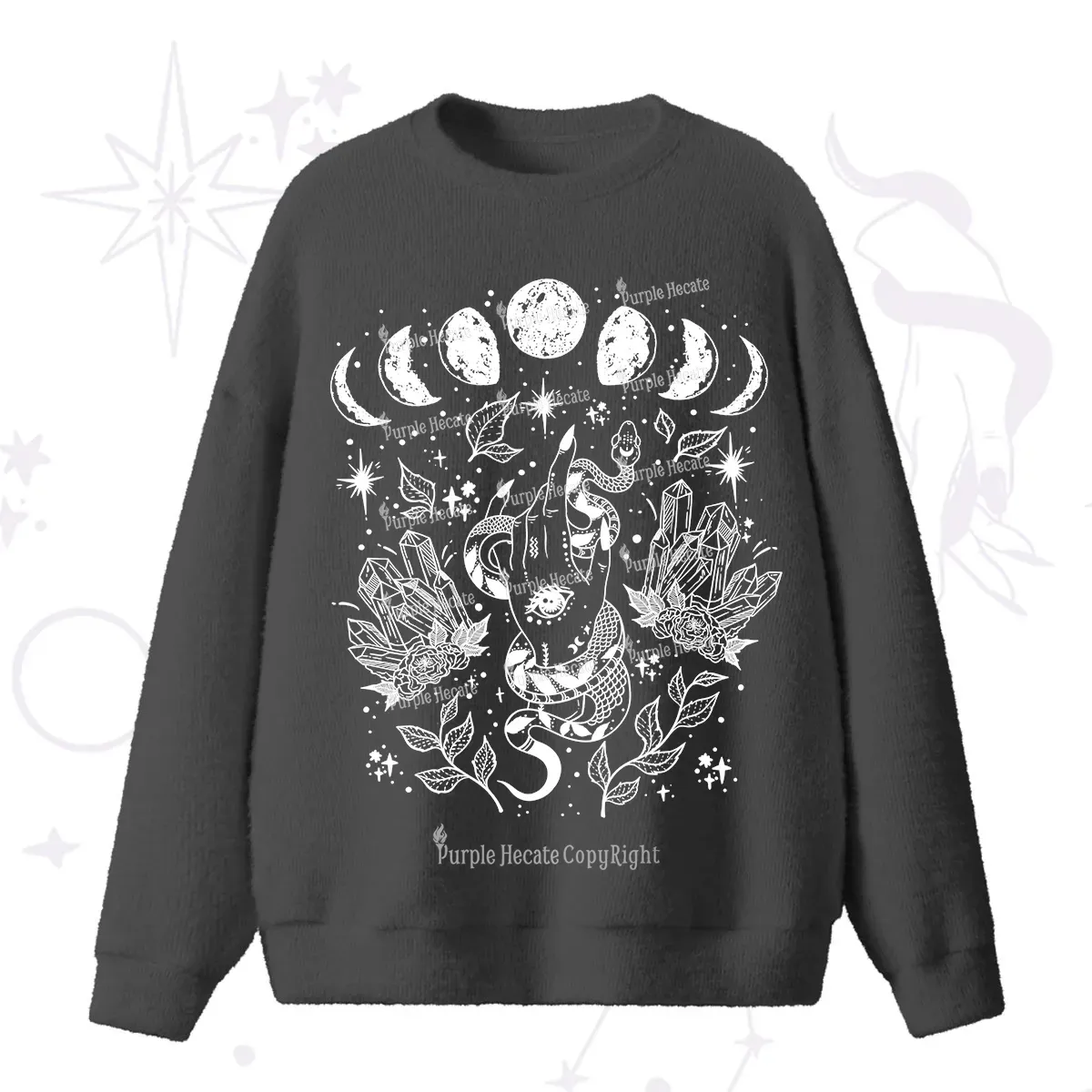 Purplehecate Reach For The Moon Fuzzy Ugly Sweater