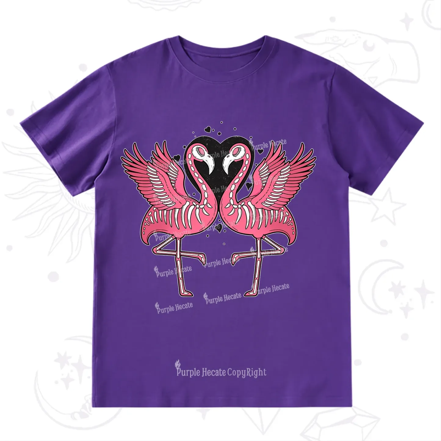Purplehecate Witchy Pink Flamingo Skull Valentine T-Shirt