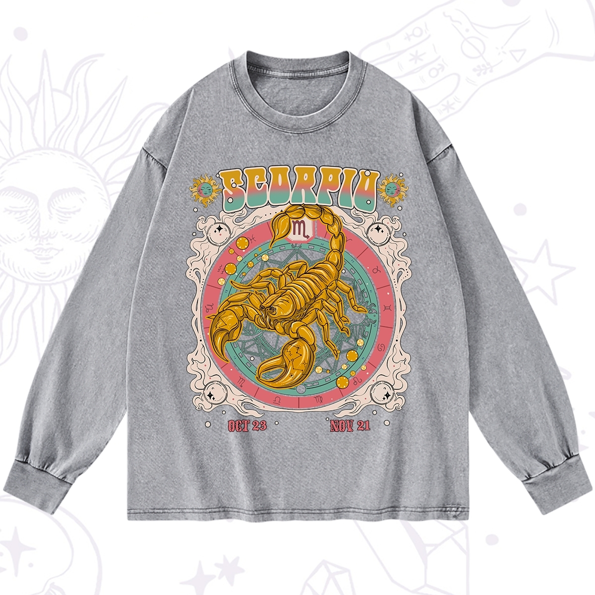 Purplehecate Scorpio Cosmic Zodiac Washed Long Sleeve Shirt