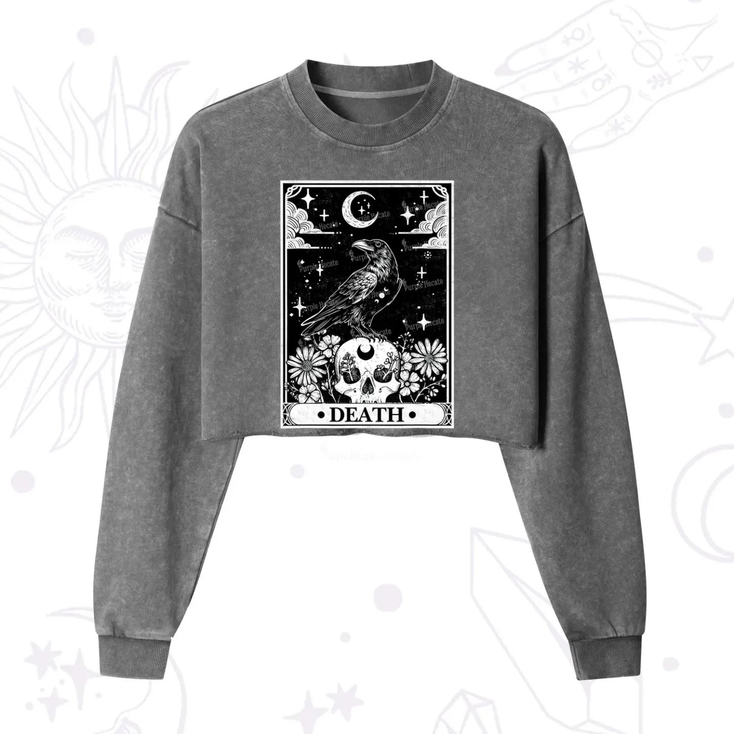Purplehecate The Crow Death Tarot Cropped Washed Sweatshirt
