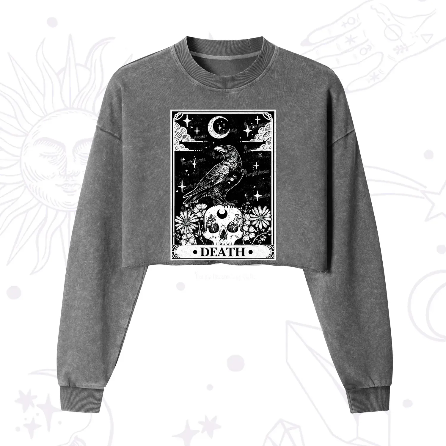 Purplehecate The Crow Death Tarot Cropped Washed Sweatshirt