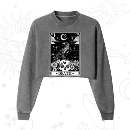 Purplehecate The Crow Death Tarot Cropped Washed Sweatshirt