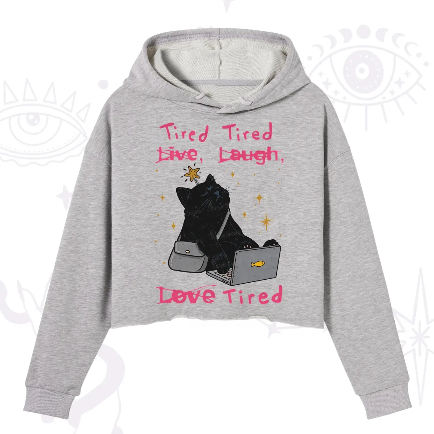 Purplehecate Tired Cat Crop Hoodie