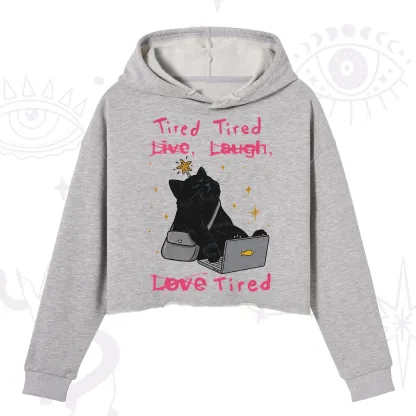 Purplehecate Tired Cat Crop Hoodie