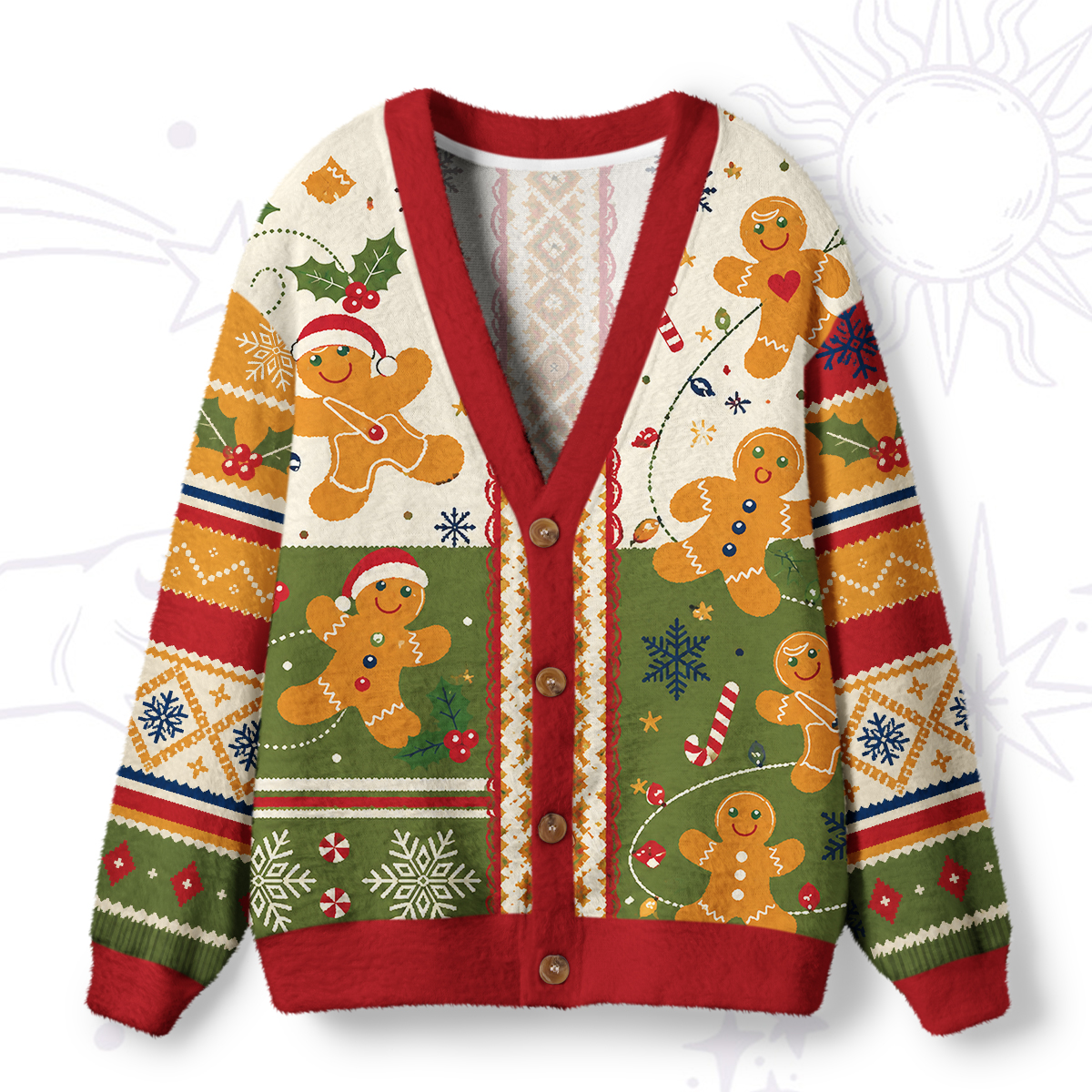Purplehecate Gingerbread Man Christmas Ugly Cardigan Sweaters