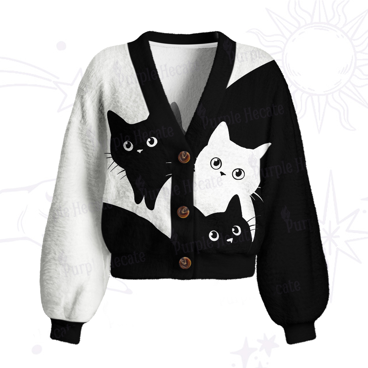 Purplehecate Curious Cats Cardigan Sweaters