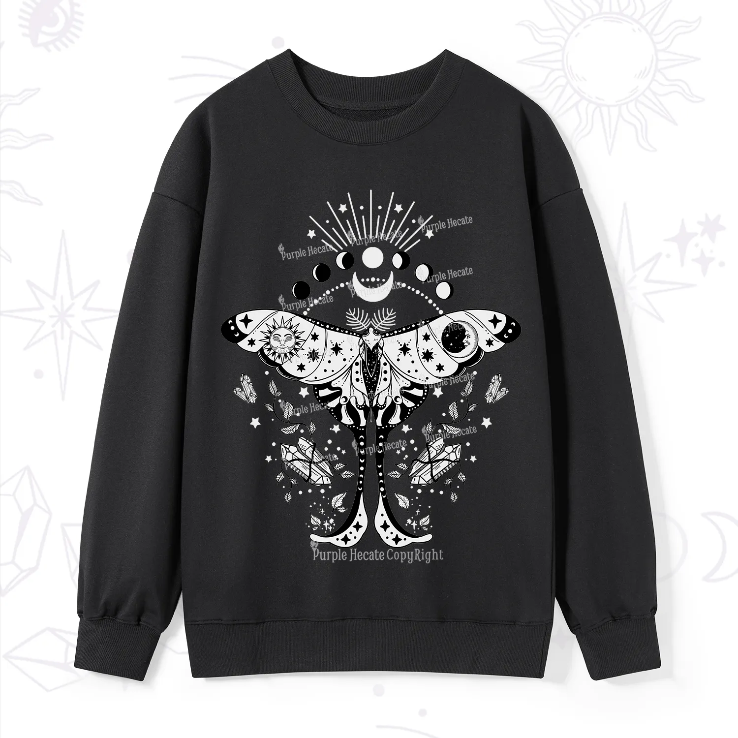 Purplehecate Moonlit Celestial Moth Sweatshirt