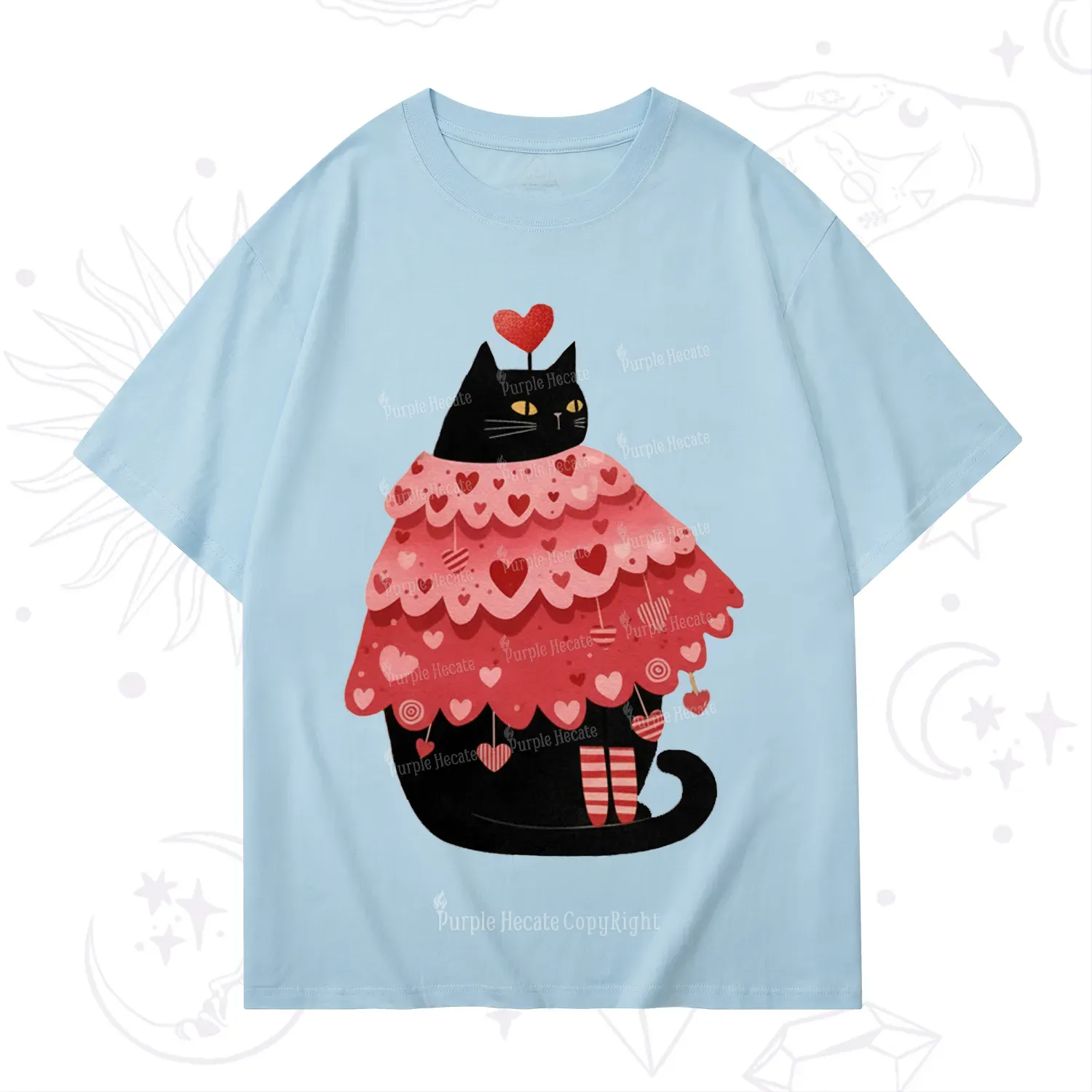 Purplehecate Funny Black Cat in Heart Dress Valentine T-Shirt