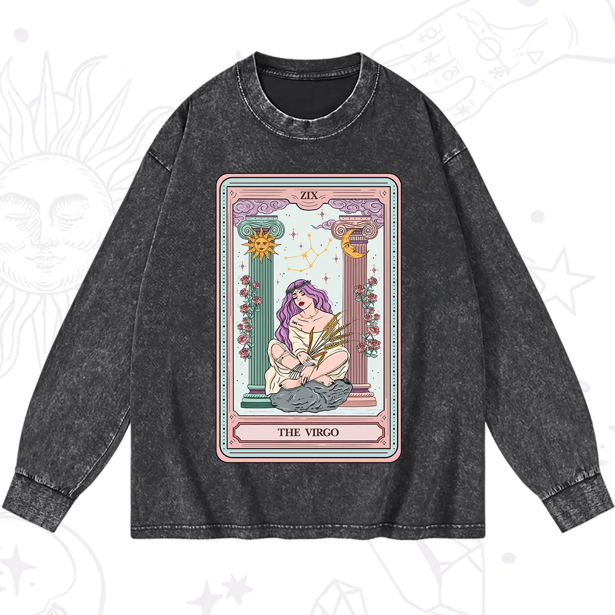 Purplehecate The Virgo Goddess Tarot Washed Long Sleeve Shirt