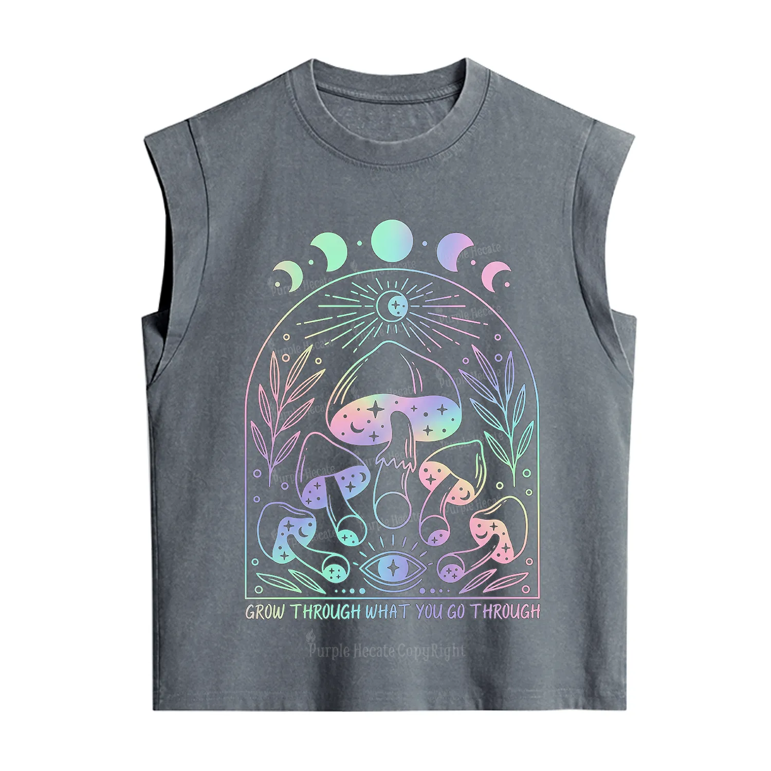 Purplehecate Moon Phases Mushroom Vintage Washed Tank