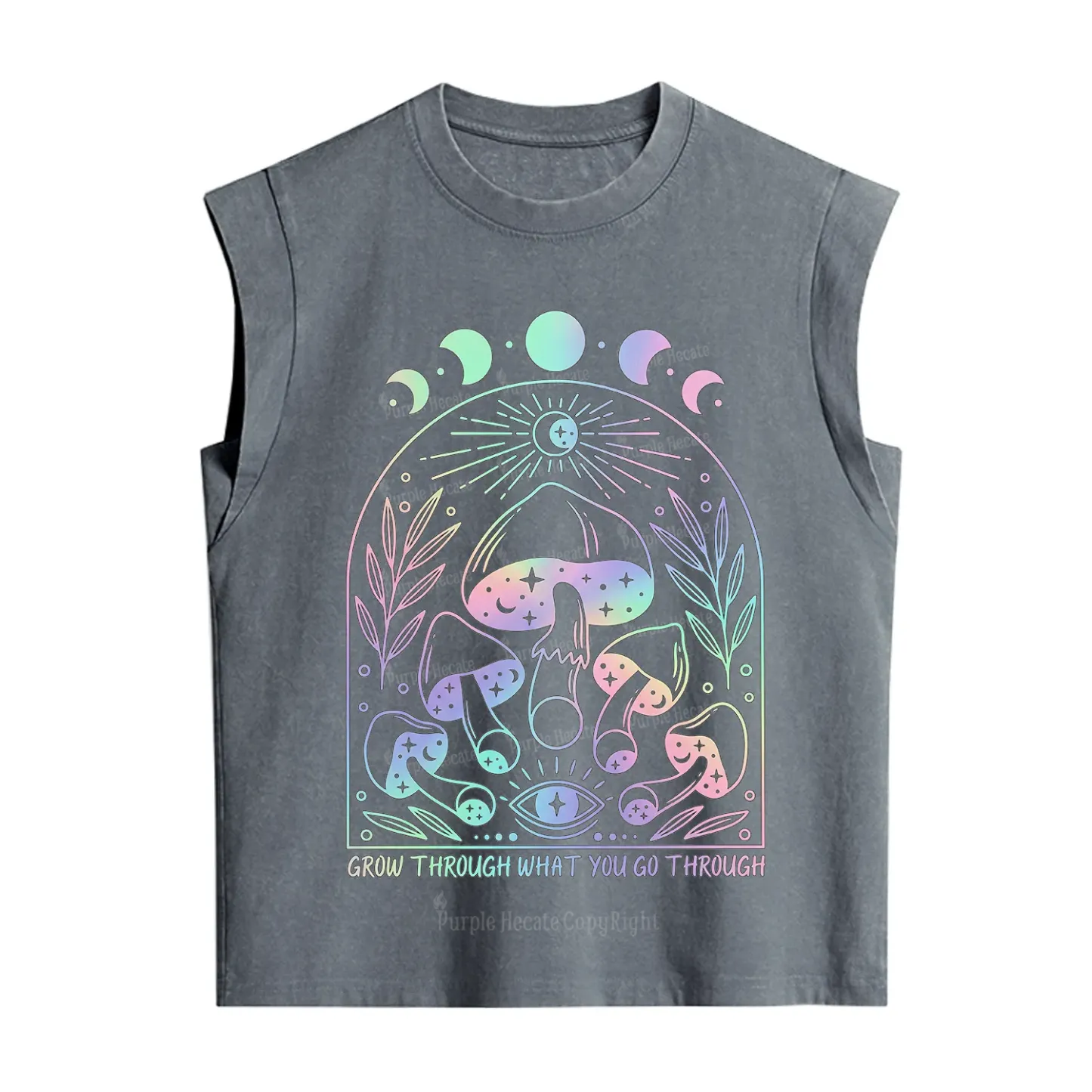 Purplehecate Moon Phases Mushroom Vintage Washed Tank
